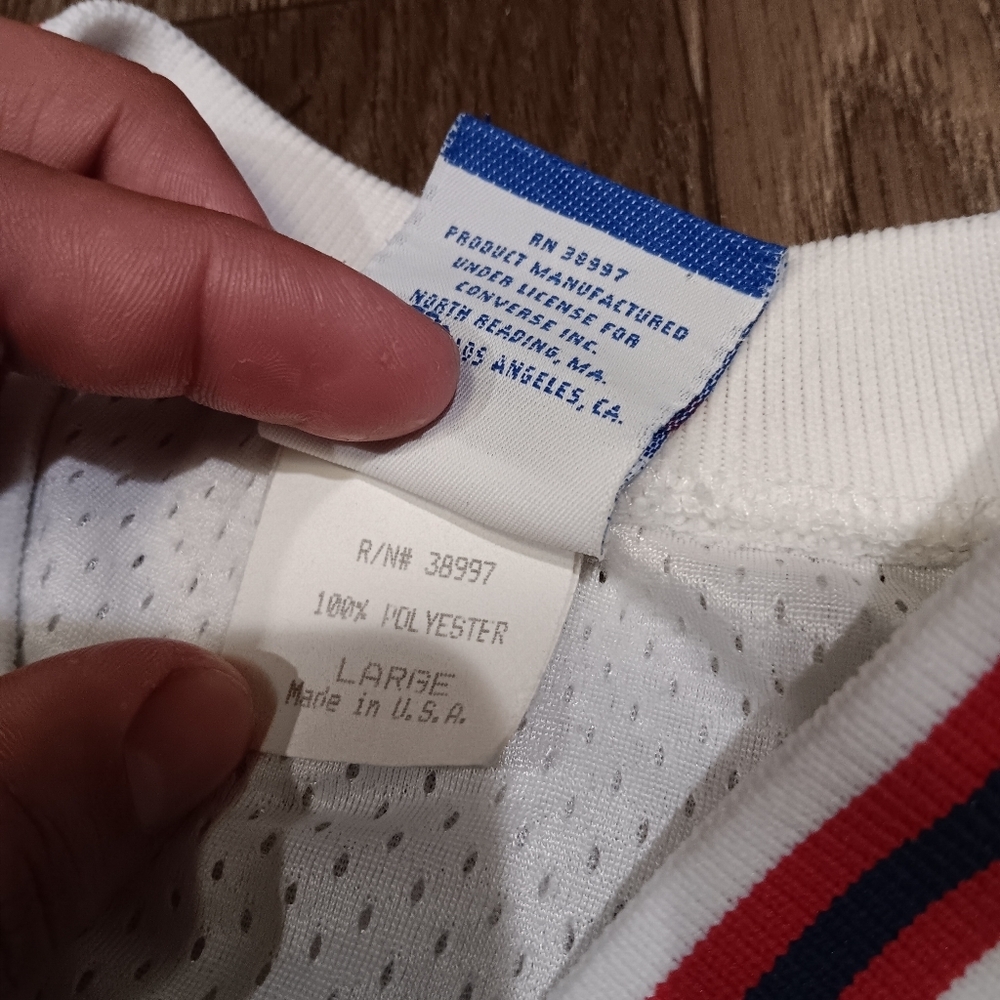 Vintage Converse Dr J All Star Mesh Warm Up Jersey Y2K Sewn Logo White Red Blue - Picture 4 of 6